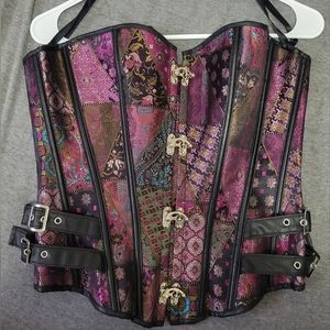 Charmian Women's Steampunk Gothic Brocade Steel Boned Bustier Corset with Buckle